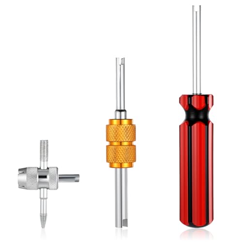 Image of Trinkrittey 3Pcs Tire Valve Stem Tool, Single and Double Heads Valve Stems Core Remover 4-Way Valves Stem Wrench Extractor Tire Repair Tool for Various Valves Cores