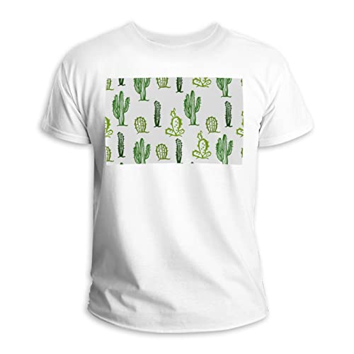 T-shirt vert col rond en coton motif cactus grande taille 3XL