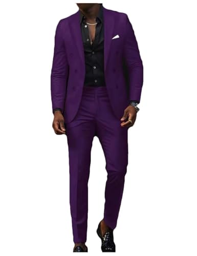 Men's Serge Jacket Pants Suit Double Breasted 2 Piece Solid Business Set Slim Fit Wedding Tuxedo