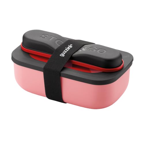 Guzzini Store On The Go STORE&GO Set Lunch Box con Posate da Viaggio, Polipropilene, Thermo Poli Rock, Stainless Steel, 21 x 12 x h 7 cm, 900 ml-Rosso Brillante, 02