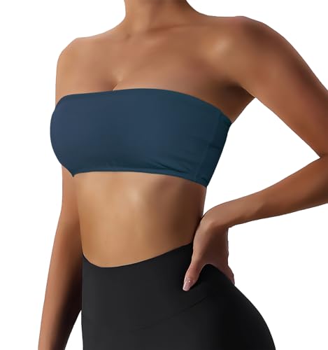 Image of Boudaner Women's Padded Bandeau Sports Tube Top Bra Strapless Yoga Bralette | Seamless Wireless Invisible Bra, Non-Slip Soft Solid Top for Gym Daily Going Out Workout Wear