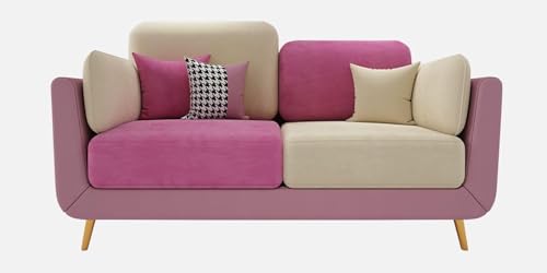 Image of Modern & Luxury Cushioned Couch Relax sectional Sofa in Fabric & Velvet and Heavy Duty Sofa Ideal for bedrooms, Living Rooms, Guest Rooms, Homes, and Office-(2 Seater Pink & Beige).