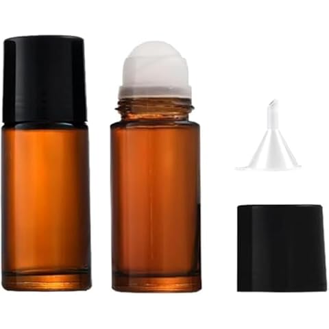 LNYMZD 2Pcs Brown 50ml Glass Essential Oil Roller Bottles Refillable Roll on Bottles Empty Deodorant Bottle Containers Rollerball Bottles Beauty and Personal Care Tools for Fragrance Cosmetics Cover
