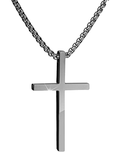 Herramientas Automotrices, Video On Demand Collar para Hombre │ Cruz Plateada Acero Inoxidable │ MN03