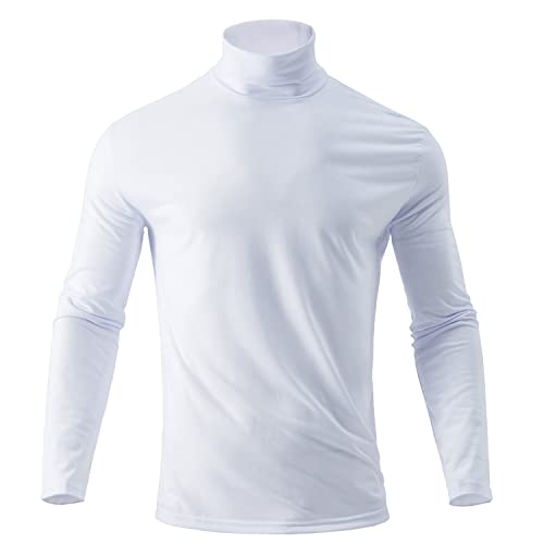Mens White Turtleneck Long Sleeve Shirts Soft Lightweight Slim Fit Pullover Top T-Shirt Warm Undershirt Stretch Gentleman Casual Menswear Business Fashion Solid Color Sizes S #TOP1
