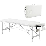 HOMCOM Table de Massage Pliante cosmétique lit de Massage Portable Charge Max. 225 Kg Hauteur réglable Cadre en Alliage d'aluminium Blanc