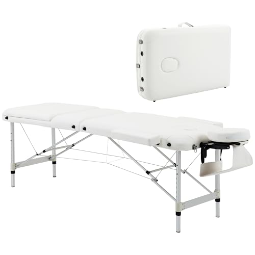 HOMCOM Table de Massage Pliante cosmétique lit de Massage Portable Charge Max. 225 Kg Hauteur réglable Cadre en Alliage d'aluminium Blanc