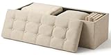 edihome, Puff Almacenaje Plegable, (38 x 110 x 38 cm), Baul, Otomana con Tapa – Banco de Tela Organizador y Asiento para Dormitorio y Pie de Cama (Beige Tostado, 38 x 110 x 38 cm)