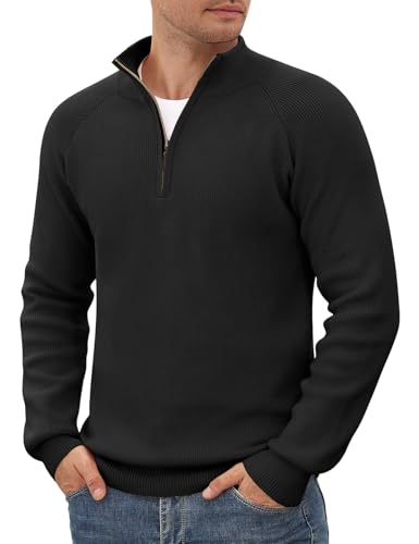 Voqeen Jersey Hombre Invierno Cuello Alto Suéter de Punto con Cremallera Manga Larga Ajustado Jerséis Suave Cálido con 1/4 Zip