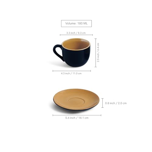 Image of ExclusiveLane 'Mariana Blues' Hand Glazed Ceramic Tea Cups Set of 6 with Saucer Ceramic Coffee Cups Chai Tea Cup (180 ML, Microwave Safe, Dishwasher Safe)