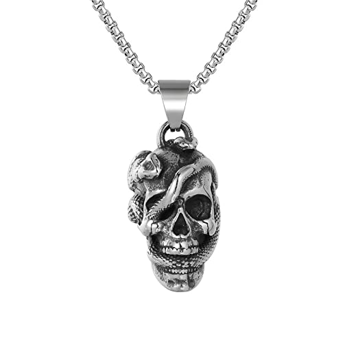 Collier serpent homme acier anti-ternissement bijoux crâne punk