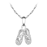 Gemschest 925 Sterling Silver Dance Recital Gifts for Girls Ballerina Necklace Jewelry Cubic Zirconia Ballet Slippers Shoes Necklace for Women Teen Little Girl & Dancer 18', Silver