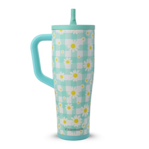 Image of Ice Shaker 40 oz Tumbler with Handle and Straw | 40oz Daisy| Cold for 30+ Hours | 2-in-1 Tumbler Shaker Bottle | Odor-Free 40 ounce Bottle for Water, Protein Shakes, Smoothies, Cocktails