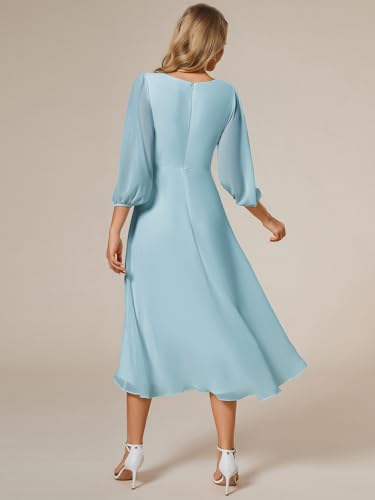 Image of Ever-Pretty Women's Chiffon V Neck Long Sleeves A-Line Midi Length Wedding Guest Dress Cocktail Party Formal Dresses 01926