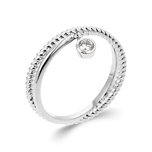 Bague argent 925 rhodié femme à anneau double croisé et pendentif zirconium