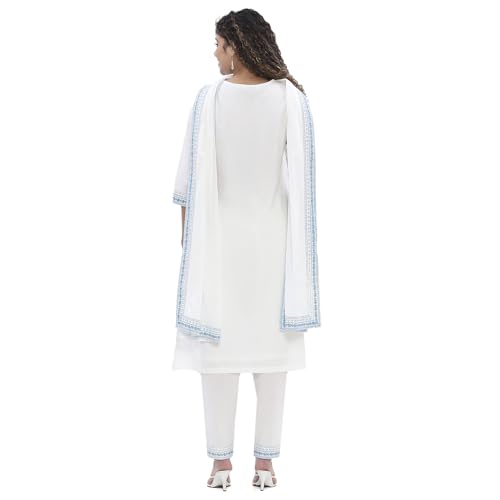 Image of Biba Women 100% Cotton 3 /4 Sleeve Round Neck Printed Kurta Set