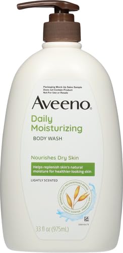 Image of Aveeno Daily Moisturizing Body Wash for Women and Men for Dry & Sensitive Skin, Paraben, Soap & Dye-Free, Gentle Shower Cleanser, Dermatologist Recommended Brand, Lightly Scented, 33 Fl Oz (Pack of 3)