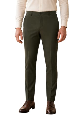 Image of SaintX Men's Premium 4-Way Comfort Stretch Formal Trousers | Smart Sweat Wicking Wrinkle Free Fabric | Smarter Techno Flex Expandable Waistband | Stylish Slim Fit | Daily Office Wear