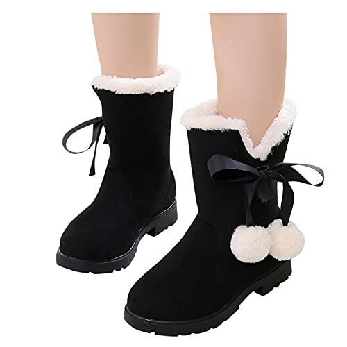 2021 Winter Little Kids Baby Girls Princess Shoes Fashion Bowkont Cotton Boots Snow Boots (Black-1, 37)3