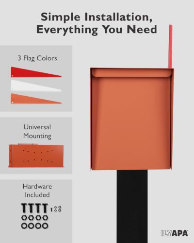 Image of Ilyapa Modern Mailbox for Outside Post Mount - Terracotta Heavy Duty Powder Coated Metal Mailbox, Waterproof Letter Box for Parcels