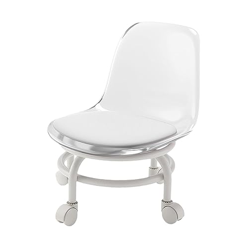 JISADER Taburete rodante bajo, Asiento rodante bajo con Respaldo, Taburete de pedicura, Taburete Giratorio de 360°, Taburete Giratorio de 360° para Limpieza, Claro