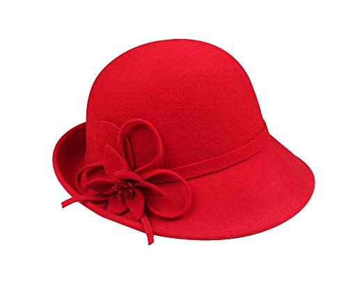 Fancyland-Women-100-Wool-Bucket-Chapeau-Melon-Cloche-Bowler-with-BowFlower-Accent