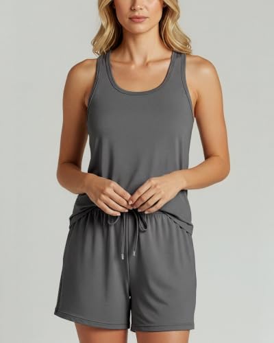 Image of Real Essentials 4 Piece: Women's Super-Soft Tank Top and Short Pajama Set - Loungewear Sleepwear (Available in Plus Size)