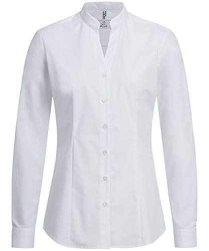 GREIFF Größe 42 Gastro Moda Service Damen Bluse Langarm Regular Fit Weiss Stehkragen V-Ausschnitt Modell 6572 1125
