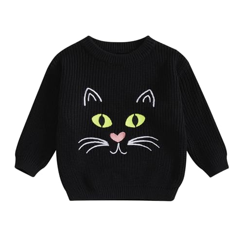 Baby Boy Girl Halloween Clothes Sweater Cat Long Sleeve Crewneck Knit Sweatshirt Toddler Pullover Halloween Outfit