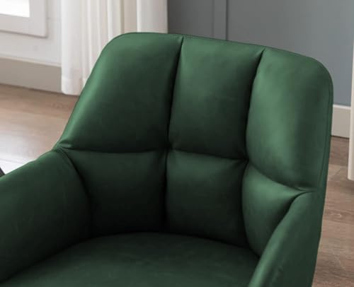 Image of Finch Fox Battle Modern 360 Swivel Mid-Back Arm Faux-Leather Study Upholstered Comfortable Metal Base Computer Office Desk Chair in Dark Green Color (Set of 2)