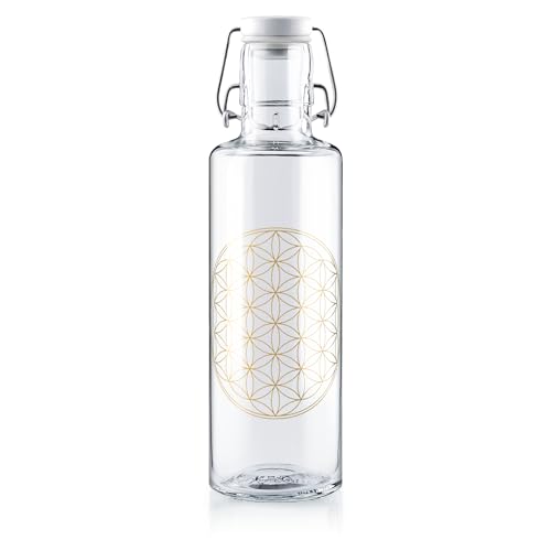 soulbottles Glas Trinkflasche 600 ml Flower of Life • mit heiliger Geometrie in...