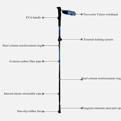 Crutches Outdoor Trekking Pole Hiking Off-Road Supplies Ultralight Mountaineering Poles External Locks Straight Shank Walking Sticks Folding Crutches Parent's g (Blue Black)