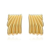 XYAYOU Minimalist Alloy Chunky Striped Rectangle Geometric Square Statement Stud Earrings for Women Jewelry (gold)
