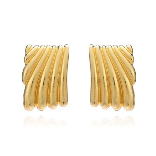 Minimalist Alloy Chunky Striped Rectangle Geometric Square Statement Stud Earrings for Women Jewelry