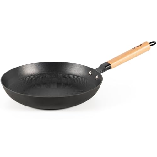 lätt Home Sartén Hierro Fundido Antiadherente 28 cm Diámetro Aptos para Cocina de Inducción Vitrocerámica Gas Horno Parrilla Lavavajillas - Mango Madera Clara Removible - Libre de PFOA