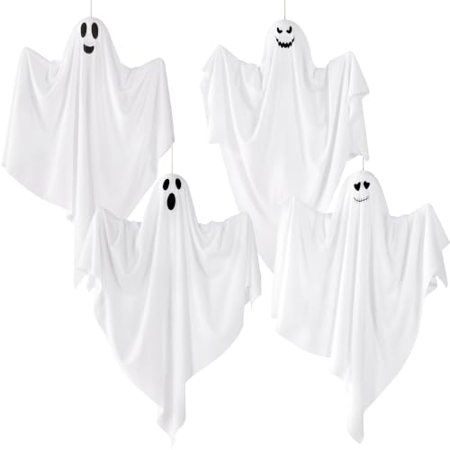 Image of JOYIN 4 Pcs Halloween Party Decoration 27.5 inch Hanging Ghosts, Cute Flying Ghost for Front Yard Halloween Decorations Outdoor Party Decor and Holiday Decoration