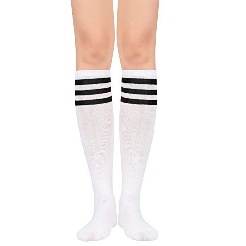 American Trends Womens Athletic Socks Outdoor Sport Socks Thigh High Tights Stockings Casual Stripes Tube Socks 1 Pack White Black One Size #TOP1