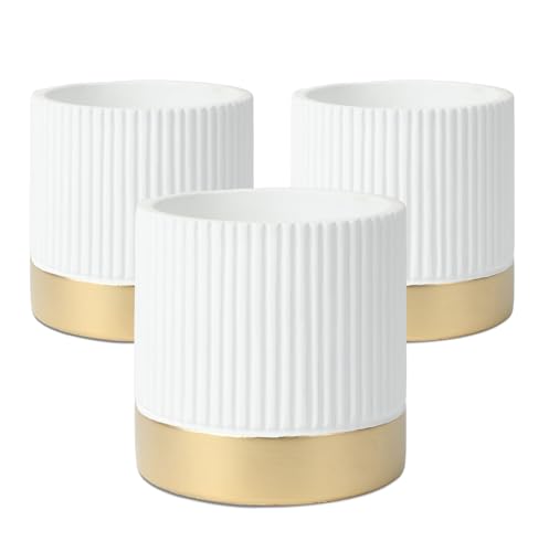 Ten-stone Set of 3 Cement Planter Pots with Drainage Hole,4