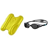 arena Unisex Schwimmbrett Pullkick, yellow, one size, 95010 & Unisex Training Freizeit Schwimmbrille The One (UV-Schutz, Anti-Fog Beschichtung, Harte Gläser), schwarz (Smoke-Grey-Black (545), One Size