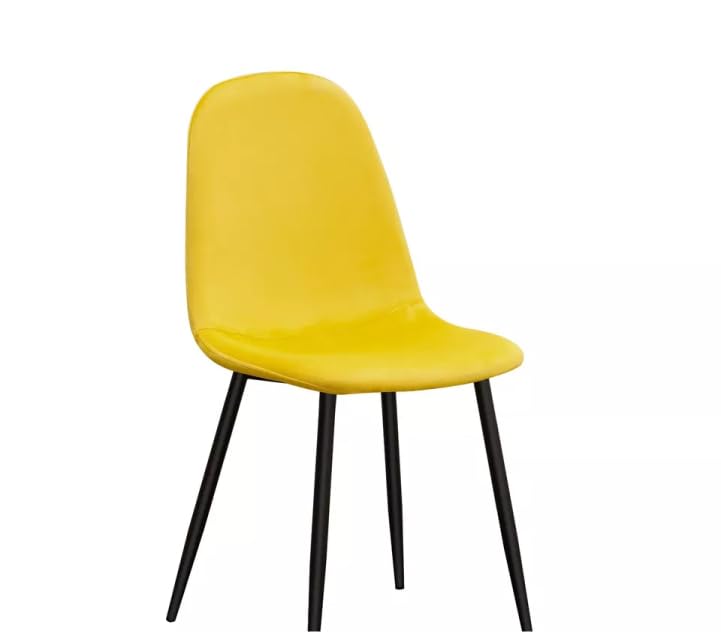 AcaciaHome Modern & Stylish Velvet Cushion Padded Metal Legs Dining Chairs - Ergonomic Design Comfortable Chairs Perfect for Kitchen, Dining, Living Room, and etc. (Yellow)