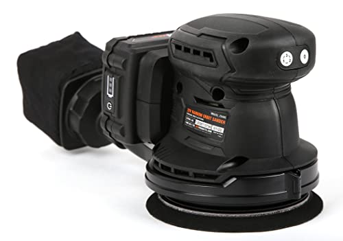 Image of WEN Cordless Orbital Sander, Brushless with 5-Inch Random Orbit Pad, 20V Max 2.0 Ah Lithium-Ion Battery and Charger (20405),Black