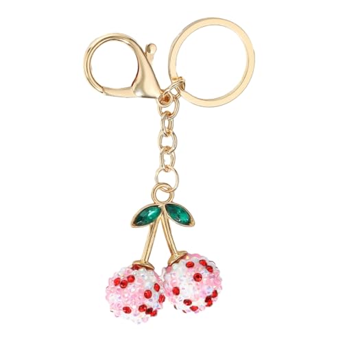 KASFDBMO Llavero de cerezas con diamantes de imitación brillantes en forma de fruta, accesorio elegante para mujeres y adolescentes, Dos colores, Green leaves