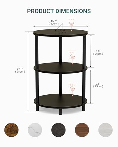 Image of Small Round Side Table - 3-Tier Oval Accent Table for Small Spaces, Rustic Wood and Metal Couch End Table, Nightstand for Bedroom or End Table Living Room, Easy to Assemble, Charcoal Wenge