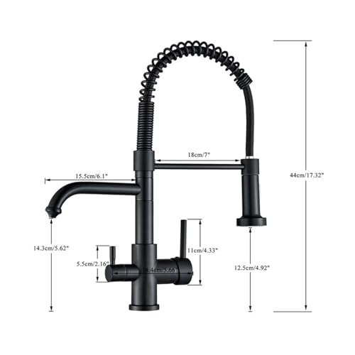 Robinet de cuisine à eau filtrée mitigeur d'évier double bec noir