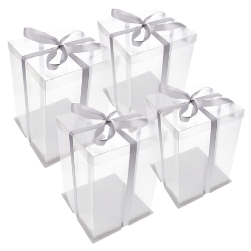 KICHOUSE Collapsible Cake Carrier 4 Pack Large Cake Boxes Plastic Easy to Clean