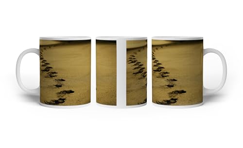 deyoli Motivetasse Fußspuren im Sand – Vergängliche Momente 300ml, aus weißem Keramik/Kaffetasse/Geschenkidee deyoli Motivetasse Fußspuren im Sand – Vergängliche Momente 300ml, aus weißem Keramik/Kaffetasse/Geschenkidee