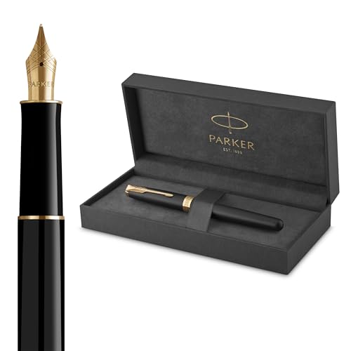 Parker Sonnet Pluma estilográfica | lacada en negro mate con adorno dorado | plumín mediano | en estuche de regalo