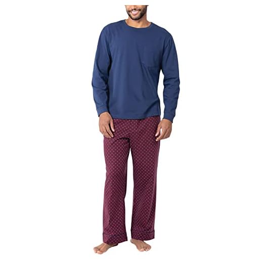 PajamaGram Conjunto de pijama masculino aconchegante 100% algodão para homens, conjunto de pijama de manga comprida de malha para homens, pijamas para homens, Manga comprida bordô, G