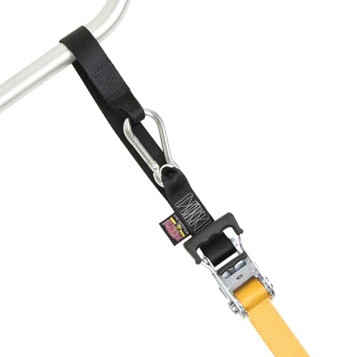 Image of Powertye 1.5in x 10ft Extra-Long Heavy Duty Ratchet Tie-Down Straps with Soft-Tye, Carabiner Hooks - 1,000 lb W.L.L. / 3,000 lb Break Strength - Made in USA - Yellow /Black Pair + Storage Bag