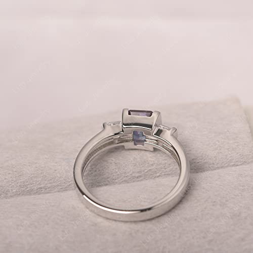 S925 Sterling Silver 3-Stone Ring Engagement Ring Emerald Cut Gemstone Ring Half Bezel Wedding Promise Rings for Women Jewelry4